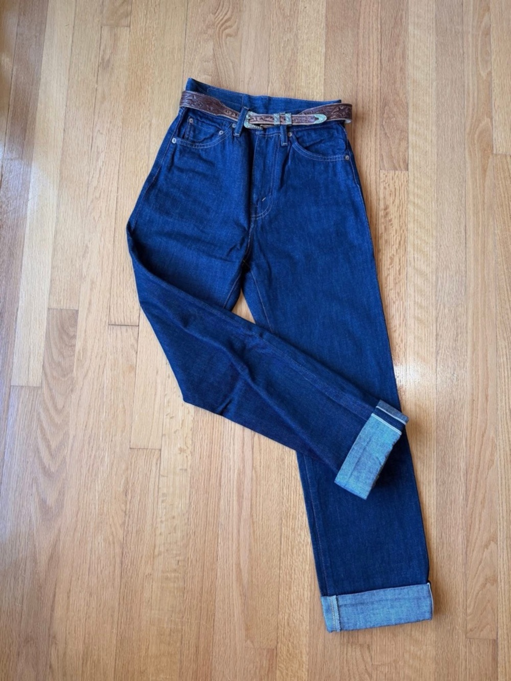 LVC Levi's Vintage Clothing 701 Dark Wash Selvedge High Waist Jeans Sz 25 EUC